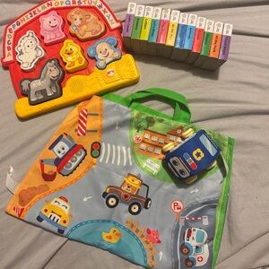 Toy Bundle - FisherPrice Animal Puzzle, BabyEinstein Book Set & Foam Car/Map